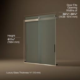 Kohler Levity Sliding Bath Door, 62'' H X 56-5/8 - 59-5/8'' W, with 1/4'' Thick Frosted Glass -... - image 3