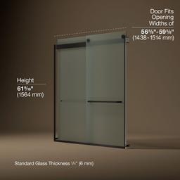 Kohler Levity Sliding Bath Door, 62'' H X 56-5/8 - 59-5/8'' W, with 1/4'' Thick Frosted Glass -... - image 3