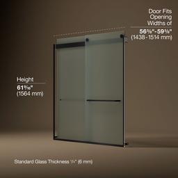 Kohler Levity Sliding Bath Door, 62'' H X 56-5/8 - 59-5/8'' W, with 1/4'' Thick Frosted Glass -... - image 3