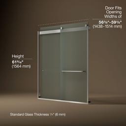 Kohler Levity Sliding Bath Door, 62'' H X 56-5/8 - 59-5/8'' W, with 1/4'' Thick Frosted Glass -... - image 3