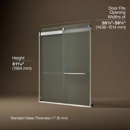 Kohler Levity Sliding Bath Door, 62'' H X 56-5/8 - 59-5/8'' W, with 1/4'' Thick Frosted Glass -... - image 3