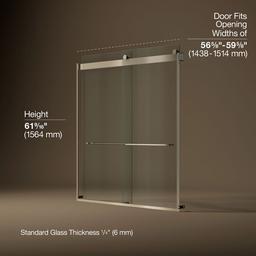 Kohler Levity Sliding Bath Door, 62'' H X 56-5/8 - 59-5/8'' W, with 1/4'' Thick Crystal Clear... - image 3