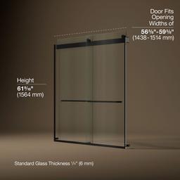 Kohler Levity Sliding Bath Door, 62'' H X 56-5/8 - 59-5/8'' W, with 1/4'' Thick Crystal Clear... - image 3