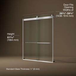Kohler Levity Sliding Bath Door, 62'' H X 56-5/8 - 59-5/8'' W, with 1/4'' Thick Crystal Clear... - image 3