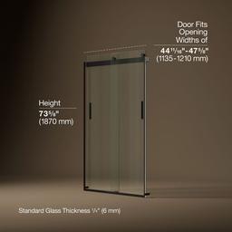 Kohler Levity Sliding Shower Door, 74'' H X 43-5/8 - 47-5/8'' W, with 1/4'' Thick Crystal Clear... - image 3