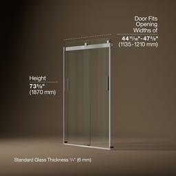Kohler Levity Sliding Shower Door, 74'' H X 43-5/8 - 47-5/8'' W, with 1/4'' Thick Crystal Clear... - image 3