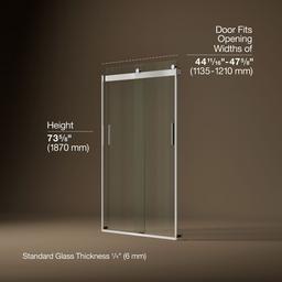 Kohler Levity Sliding Shower Door, 74'' H X 43-5/8 - 47-5/8'' W, with 1/4'' Thick Crystal Clear... - image 3