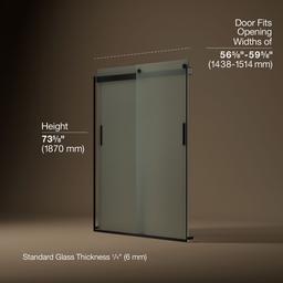 Kohler Levity Sliding Shower Door, 74'' H X 56-5/8 - 59-5/8'' W, with 1/4'' Thick Frosted Glass... - image 3