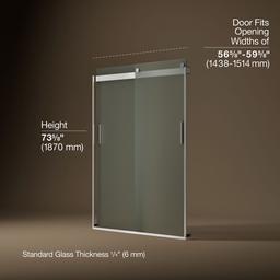 Kohler Levity Sliding Shower Door, 74'' H X 56-5/8 - 59-5/8'' W, with 1/4'' Thick Frosted Glass... - image 3