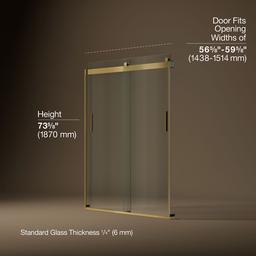 Kohler Levity Sliding Shower Door, 74'' H X 56-5/8 - 59-5/8'' W, with 1/4'' Thick Crystal Clear... - image 3