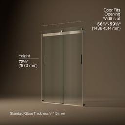 Kohler Levity Sliding Shower Door, 74'' H X 56-5/8 - 59-5/8'' W, with 1/4'' Thick Crystal Clear... - image 3
