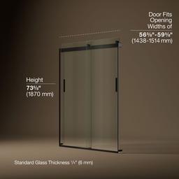 Kohler Levity Sliding Shower Door, 74'' H X 56-5/8 - 59-5/8'' W, with 1/4'' Thick Crystal Clear... - image 3