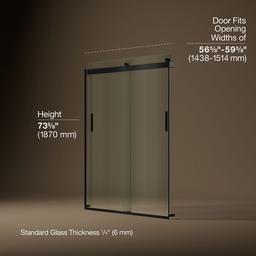 Kohler Levity Sliding Shower Door, 74'' H X 56-5/8 - 59-5/8'' W, with 1/4'' Thick Crystal Clear... - image 3