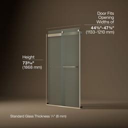 Kohler Levity Sliding Shower Door, 74'' H X 44-5/8 - 47-5/8'' W, with 1/4'' Thick Frosted Glass -... - image 3