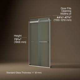 Kohler Levity Sliding Shower Door, 74'' H X 44-5/8 - 47-5/8'' W, with 1/4'' Thick Frosted Glass -... - image 3