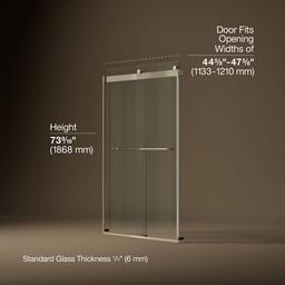 Kohler Levity Sliding Shower Door, 74'' H X 44-5/8 - 47-5/8'' W, with 1/4'' Thick Crystal Clear... - image 3