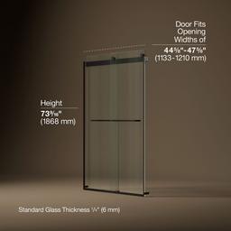 Kohler Levity Sliding Shower Door, 74'' H X 44-5/8 - 47-5/8'' W, with 1/4'' Thick Crystal Clear... - image 3