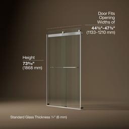 Kohler Levity Sliding Shower Door, 74'' H X 44-5/8 - 47-5/8'' W, with 1/4'' Thick Crystal Clear... - image 3
