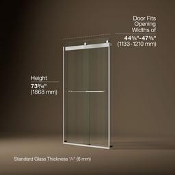 Kohler Levity Sliding Shower Door, 74'' H X 44-5/8 - 47-5/8'' W, with 1/4'' Thick Crystal Clear... - image 3