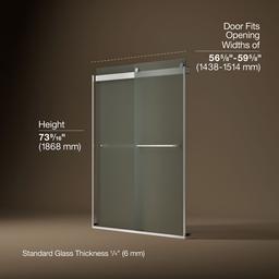 Kohler Levity Sliding Shower Door, 74'' H X 56-5/8 - 59-5/8'' W, with 1/4'' Thick Frosted Glass -... - image 3