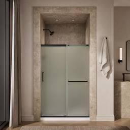 Elate Sliding shower door, 70-1/2'' H x 50-1/4 - 53-5/8'' W, with 1/4'' thick Frosted glass - Matte Black - image 4