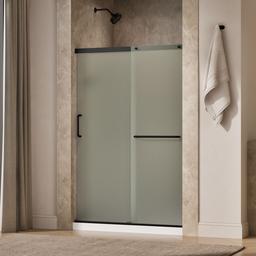 Elate Sliding shower door, 70-1/2'' H x 50-1/4 - 53-5/8'' W, with 1/4'' thick Frosted glass - Matte Black - image 2