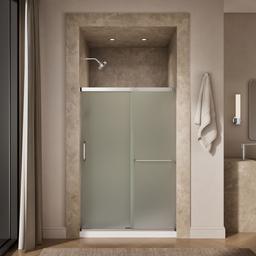 Elate Sliding shower door, 70-1/2'' H x 50-1/4 - 53-5/8'' W, with 1/4'' thick Frosted glass - Bright Silver - image 4