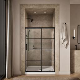 Elate Sliding shower door, 70-1/2'' H x 50-1/4 - 53-5/8'' W, with 1/4'' thick Crystal Clear glass with rectangular grille pattern - Matte Black - image 4