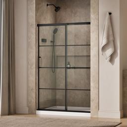 Elate Sliding shower door, 70-1/2'' H x 50-1/4 - 53-5/8'' W, with 1/4'' thick Crystal Clear glass with rectangular grille pattern - Matte Black - image 2