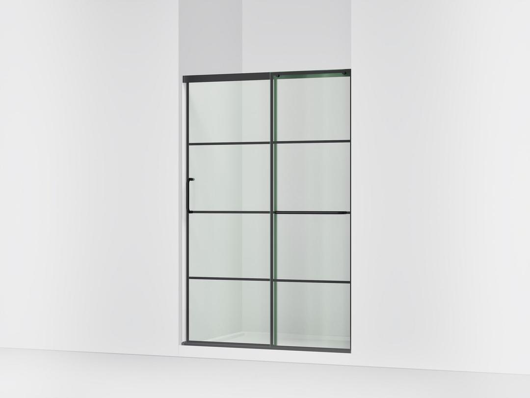 Elate Sliding shower door, 70-1/2'' H x 50-1/4 - 53-5/8'' W, with 1/4'' thick Crystal Clear glass with rectangular grille pattern - Matte Black by Kohler