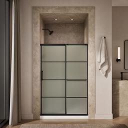 Elate Sliding shower door, 70-1/2'' H x 50-1/4 - 53-5/8'' W, with 1/4'' thick Frosted glass with rectangular grille pattern - Matte Black - image 4