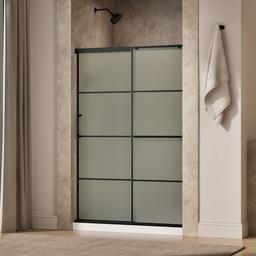 Elate Sliding shower door, 70-1/2'' H x 50-1/4 - 53-5/8'' W, with 1/4'' thick Frosted glass with rectangular grille pattern - Matte Black - image 2