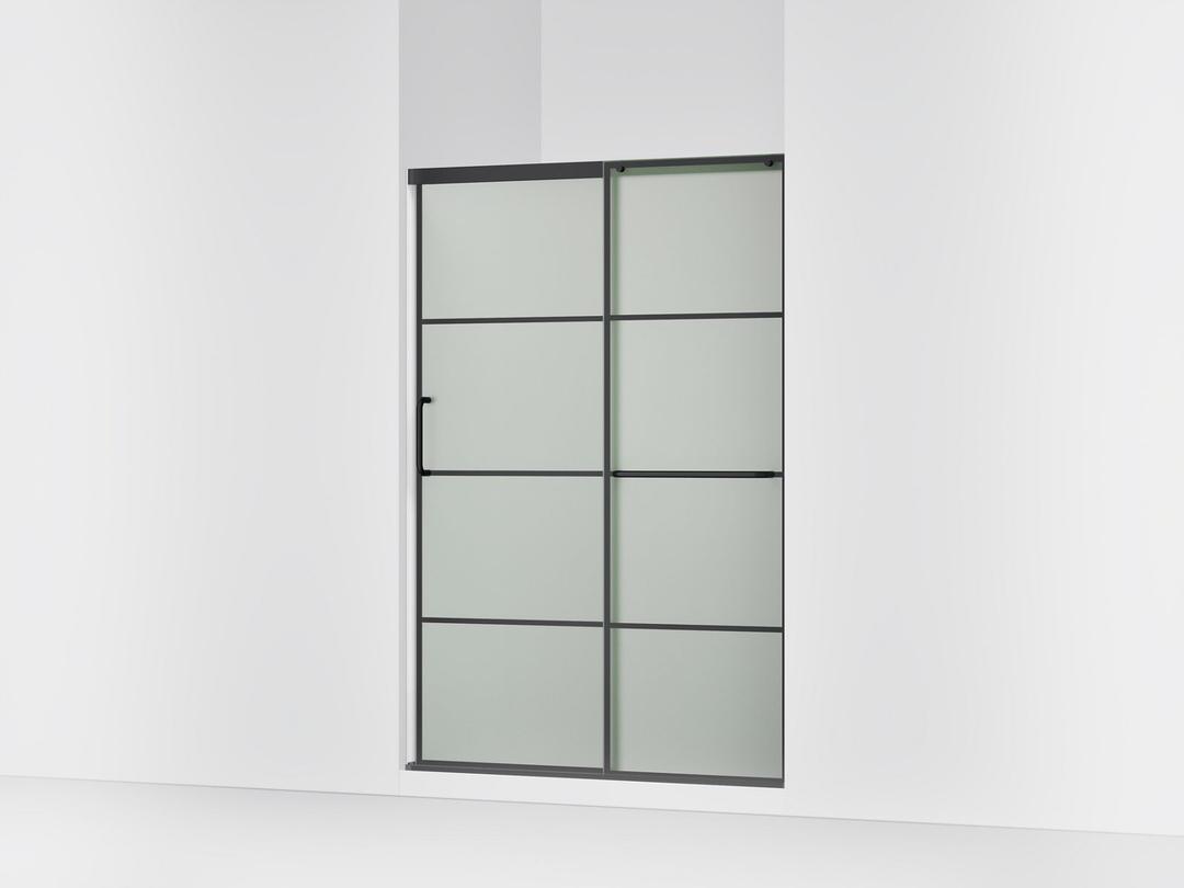 Elate Sliding shower door, 70-1/2'' H x 50-1/4 - 53-5/8'' W, with 1/4'' thick Frosted glass with rectangular grille pattern - Matte Black by Kohler