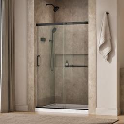 Elate Sliding shower door, 70-1/2'' H x 50-1/4 - 53-5/8'' W, with 1/4'' thick Crystal Clear glass - Matte Black - image 2