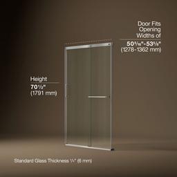 Elate Sliding shower door, 70-1/2'' H x 50-1/4 - 53-5/8'' W, with 1/4'' thick Crystal Clear glass - Matte Nickel - image 3