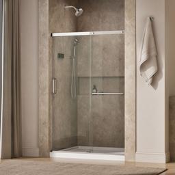 Elate Sliding shower door, 70-1/2'' H x 50-1/4 - 53-5/8'' W, with 1/4'' thick Crystal Clear glass - Bright Silver - image 2