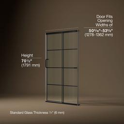 Elate Sliding shower door, 70-1/2'' H x 50-1/4 - 53-5/8'' W, with 1/4'' thick Crystal Clear glass with rectangular grille pattern - Matte Black - image 3