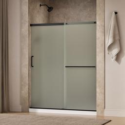 Elate Sliding shower door, 70-1/2'' H x 56-1/4 - 59-5/8'' W, with 1/4'' thick Frosted glass - Matte Black - image 2
