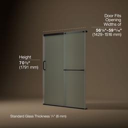 Elate Sliding shower door, 70-1/2'' H x 56-1/4 - 59-5/8'' W, with 1/4'' thick Frosted glass - Matte Black - image 3