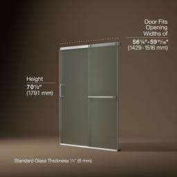 Elate Sliding shower door, 70-1/2'' H x 56-1/4 - 59-5/8'' W, with 1/4'' thick Frosted glass - Bright Silver - image 3