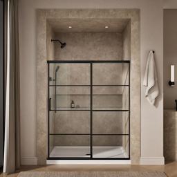 Elate Sliding shower door, 70-1/2'' H x 56-1/4 - 59-5/8'' W, with 1/4'' thick Crystal Clear glass with rectangular grille pattern - Matte Black - image 4