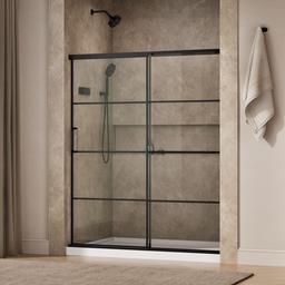Elate Sliding shower door, 70-1/2'' H x 56-1/4 - 59-5/8'' W, with 1/4'' thick Crystal Clear glass with rectangular grille pattern - Matte Black - image 2