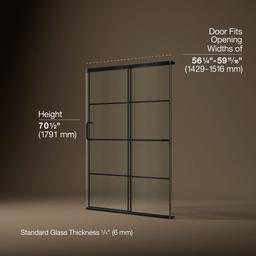 Elate Sliding shower door, 70-1/2'' H x 56-1/4 - 59-5/8'' W, with 1/4'' thick Crystal Clear glass with rectangular grille pattern - Matte Black - image 3