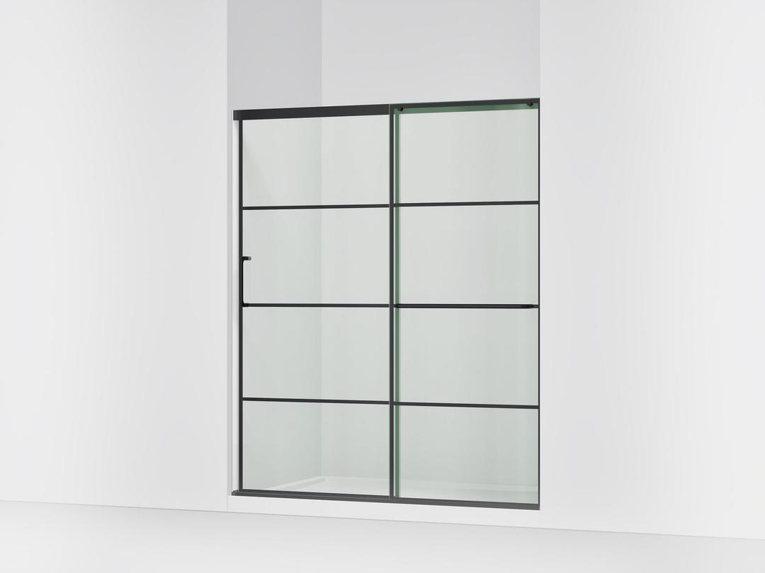 Elate Sliding shower door, 70-1/2'' H x 56-1/4 - 59-5/8'' W, with 1/4'' thick Crystal Clear glass with rectangular grille pattern - Matte Black by Kohler