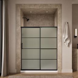 Elate Sliding shower door, 70-1/2'' H x 56-1/4 - 59-5/8'' W, with 1/4'' thick Frosted glass with rectangular grille pattern - Matte Black - image 4