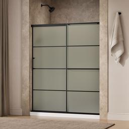 Elate Sliding shower door, 70-1/2'' H x 56-1/4 - 59-5/8'' W, with 1/4'' thick Frosted glass with rectangular grille pattern - Matte Black - image 2