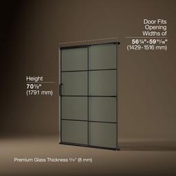 Elate Sliding shower door, 70-1/2'' H x 56-1/4 - 59-5/8'' W, with 1/4'' thick Frosted glass with rectangular grille pattern - Matte Black - image 3