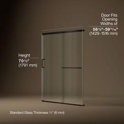 Elate Sliding shower door, 70-1/2'' H x 56-1/4 - 59-5/8'' W, with 1/4'' thick Crystal Clear glass - Matte Black - image 3