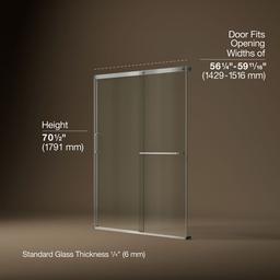 Elate Sliding shower door, 70-1/2'' H x 56-1/4 - 59-5/8'' W, with 1/4'' thick Crystal Clear glass - Matte Nickel - image 3