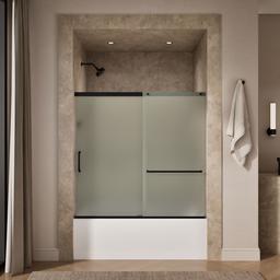 Elate Sliding bath door, 56-3/4'' H x 56-1/4 - 59-5/8'' W, with 1/4'' thick Frosted glass - Matte Black - image 4